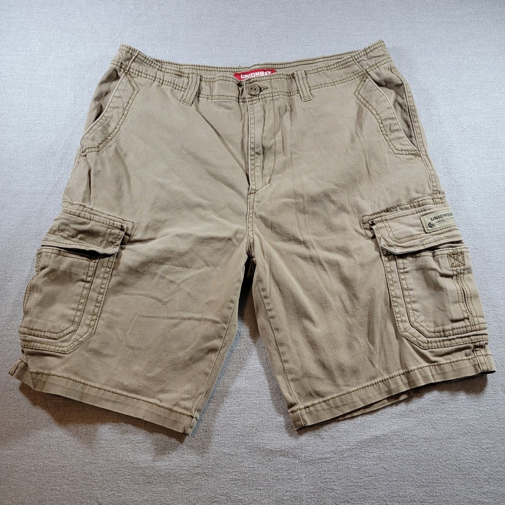 Unionbay Mens Cargo Shorts 36 Khaki Excellent Cotton Blend Utility Pockets